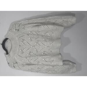 Silverflint Women's Cream Knit Pom Pom Mock Neck Long Sleeve Sweater Size M